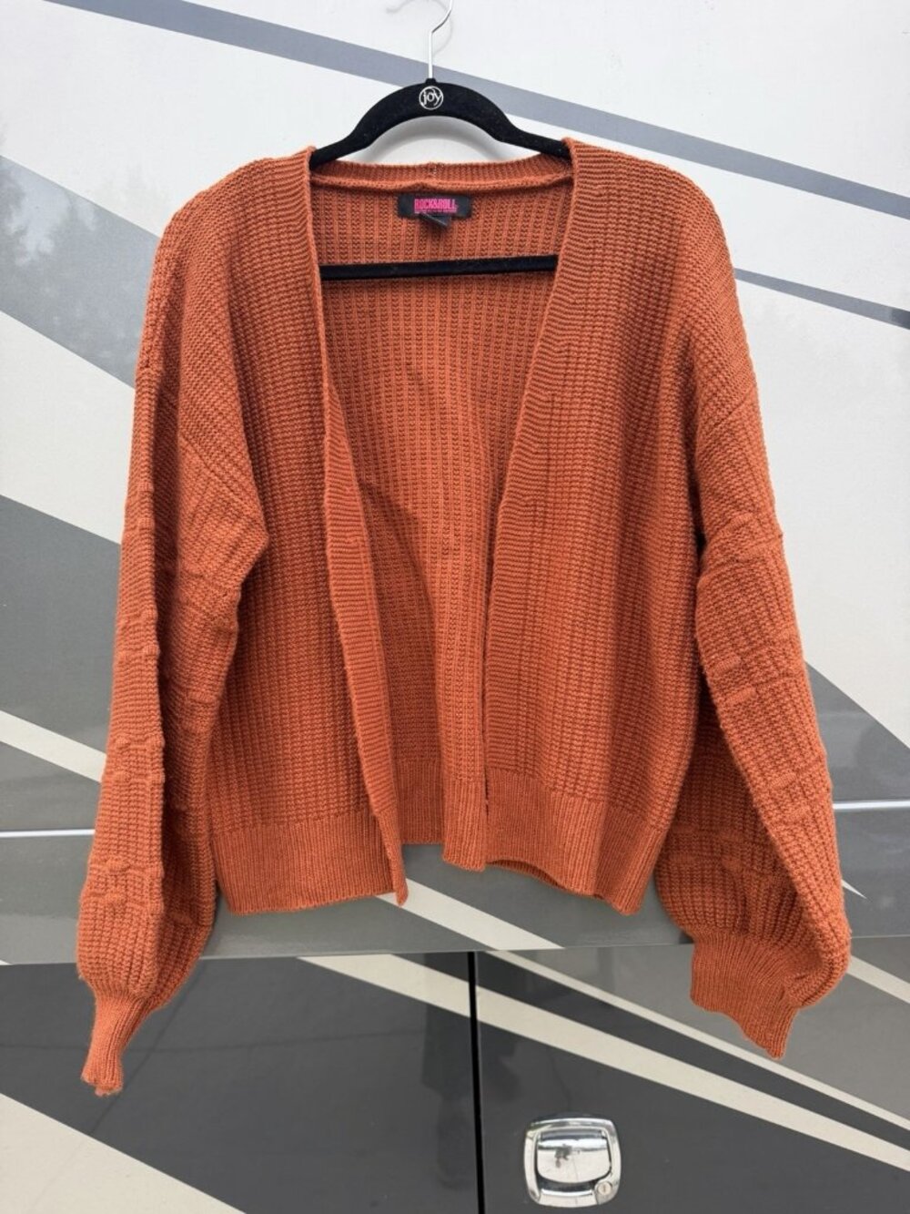 Rock&Roll burnt orange pumpkin fall fisherman chunky open cardigan L